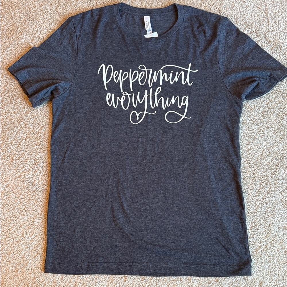 Peppermint Everything Christmas holiday womens tee Bella Canvas gray white large